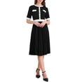 thumbnail image 1 of Vestido de manga corta plisado para mujer, tendencia 2025, color de contraste, vestido midi A-line casual de trabajo XL negro, 1 of 5