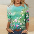 thumbnail image 1 of Hauts d'Été pour Femmes 2023 T-shirt Imprimé de Mode pour Femmes Blouse Mi-Longue à Manches 3/4 Col Rond Hauts Décontractés Bohémien T-shirt Grande Taille pour Femmes, 1 of 4