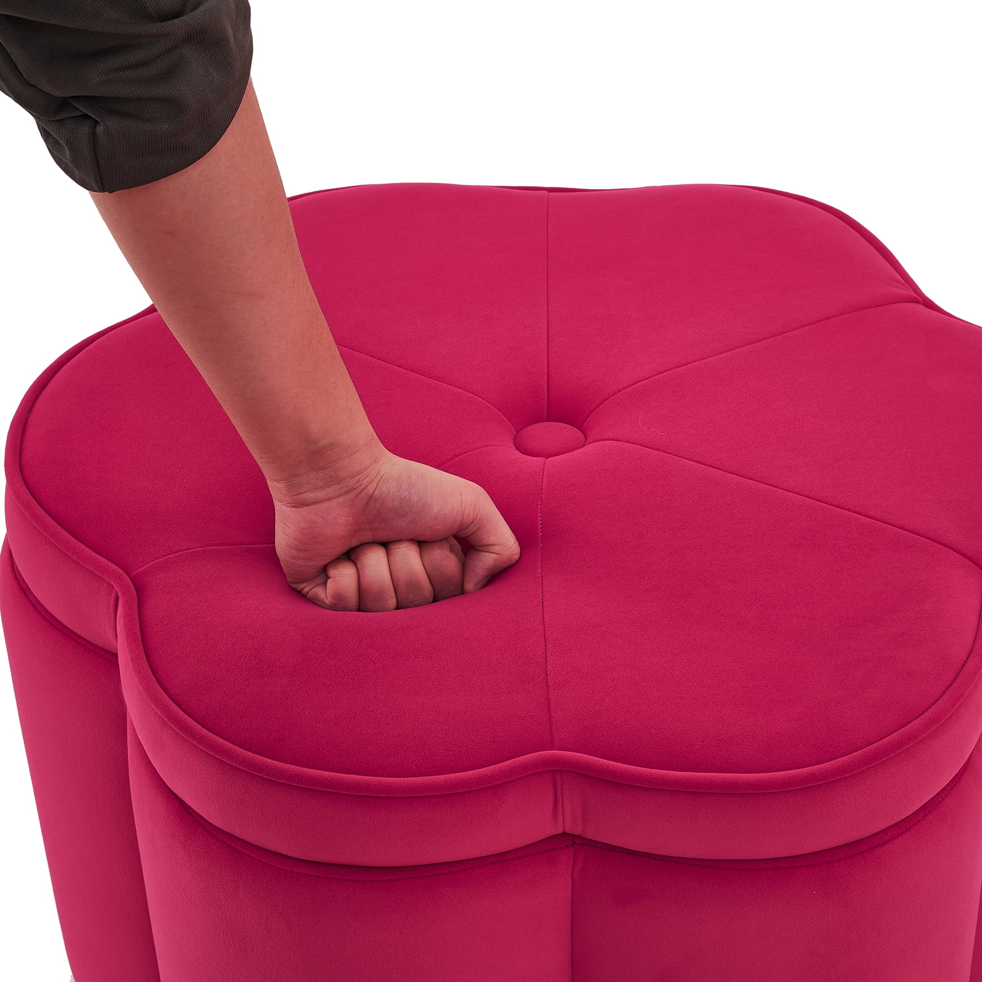 Aukfa 24" Set of 2 Round Storage Ottomans, Flower-Shaped Nesting Pouf Footrest Stools for Living Room, Bedroom, Dorm, Rose