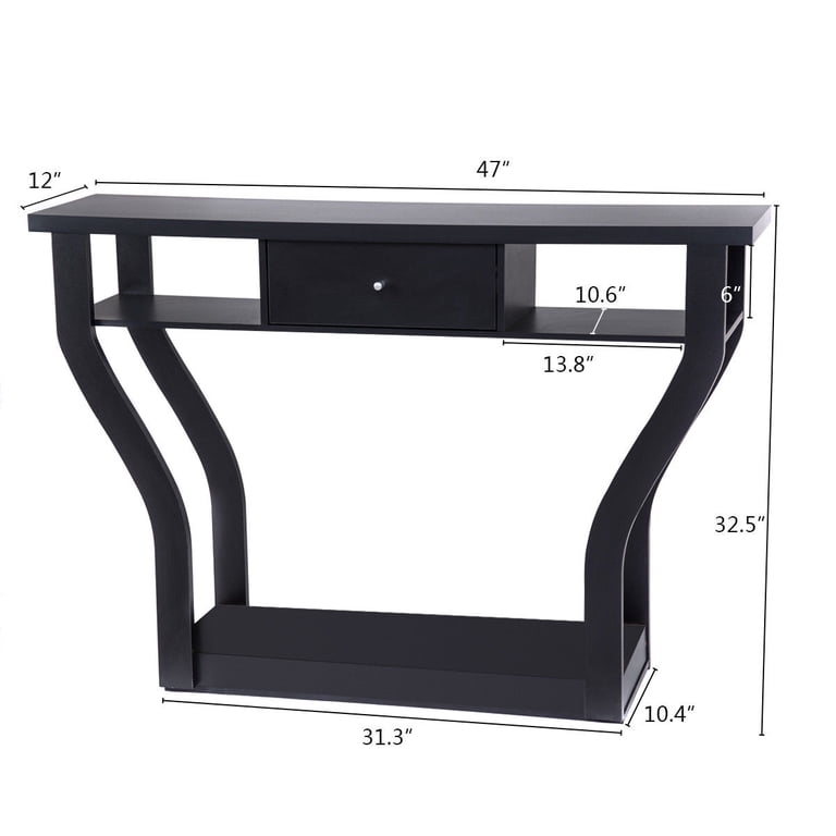 Costway 47" Modern Console Table, Black with Drawer photo 3