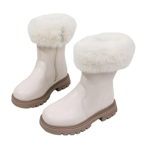 Beige Snow Boots For Girls With Artificial Leather Material, Cold Weather Activities And Fun For Children For Ages 4 To 10 Years