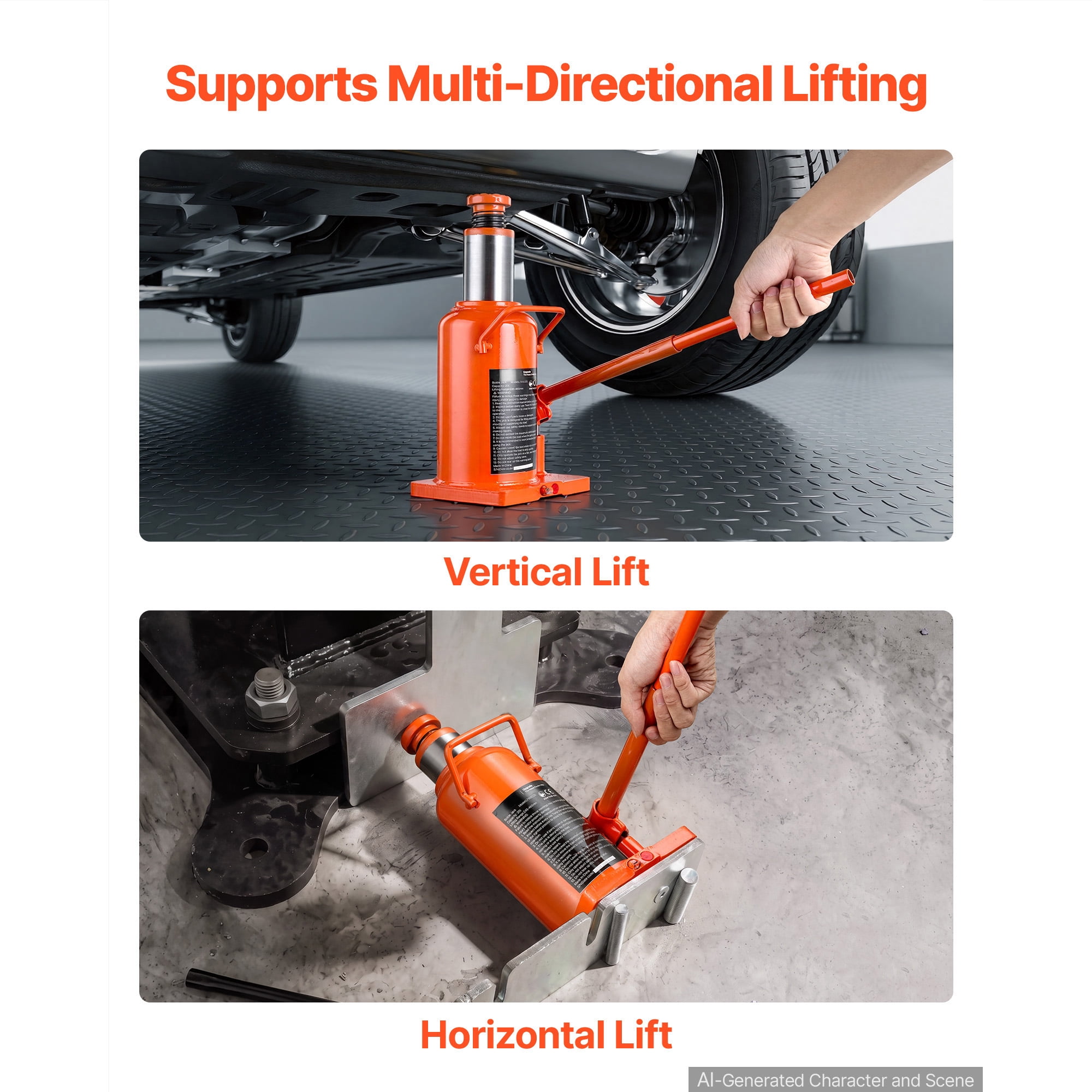 KFFKFF Hydraulic Bottle Jack 20 Ton (44092.5 lbs) Capacity, 9.65"-18.31" Lift Range, Suitable for Construction Vehicles, Heavy Trucks, Buses,Durable Multi-Directional Jack with Extended Handle