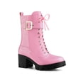 thumbnail image 1 of Unique Bargains Women's Zip Platform Chunky Heel Combat Boots Pink (Size 8), 1 of 7