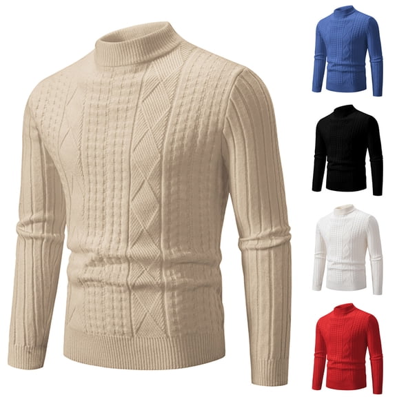 Danhjin Sweater Tops for Men Fall Winter Long Sleeve Turtleneck Casual Warm Pullover Shirts Comfy Soft Loose T Shirts Blouses