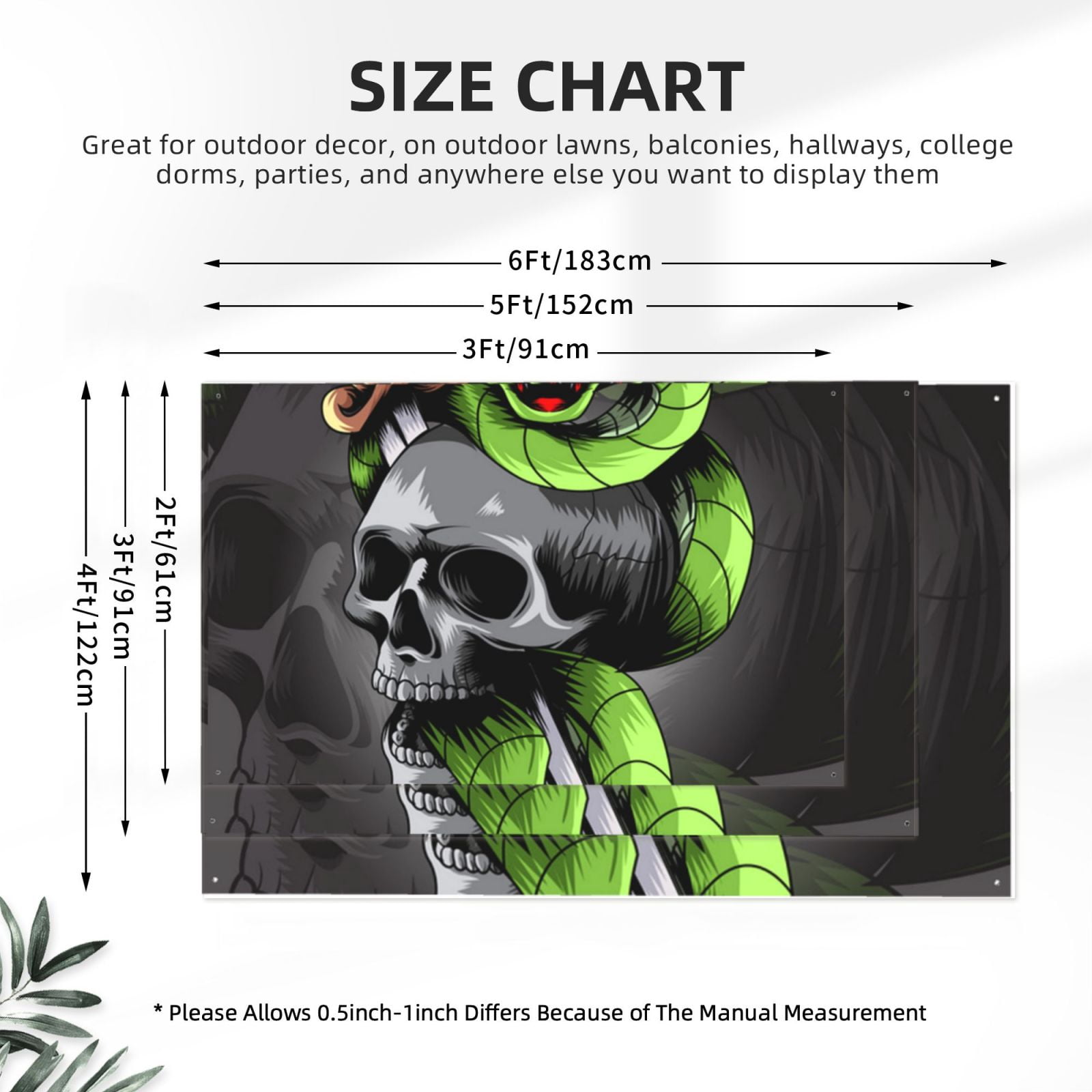 Sword Pierced Skull With Snake Four Hole Decorated Banner Flag for Garden Yard Home Decoration Indoor Outdoor 4x6 Ft