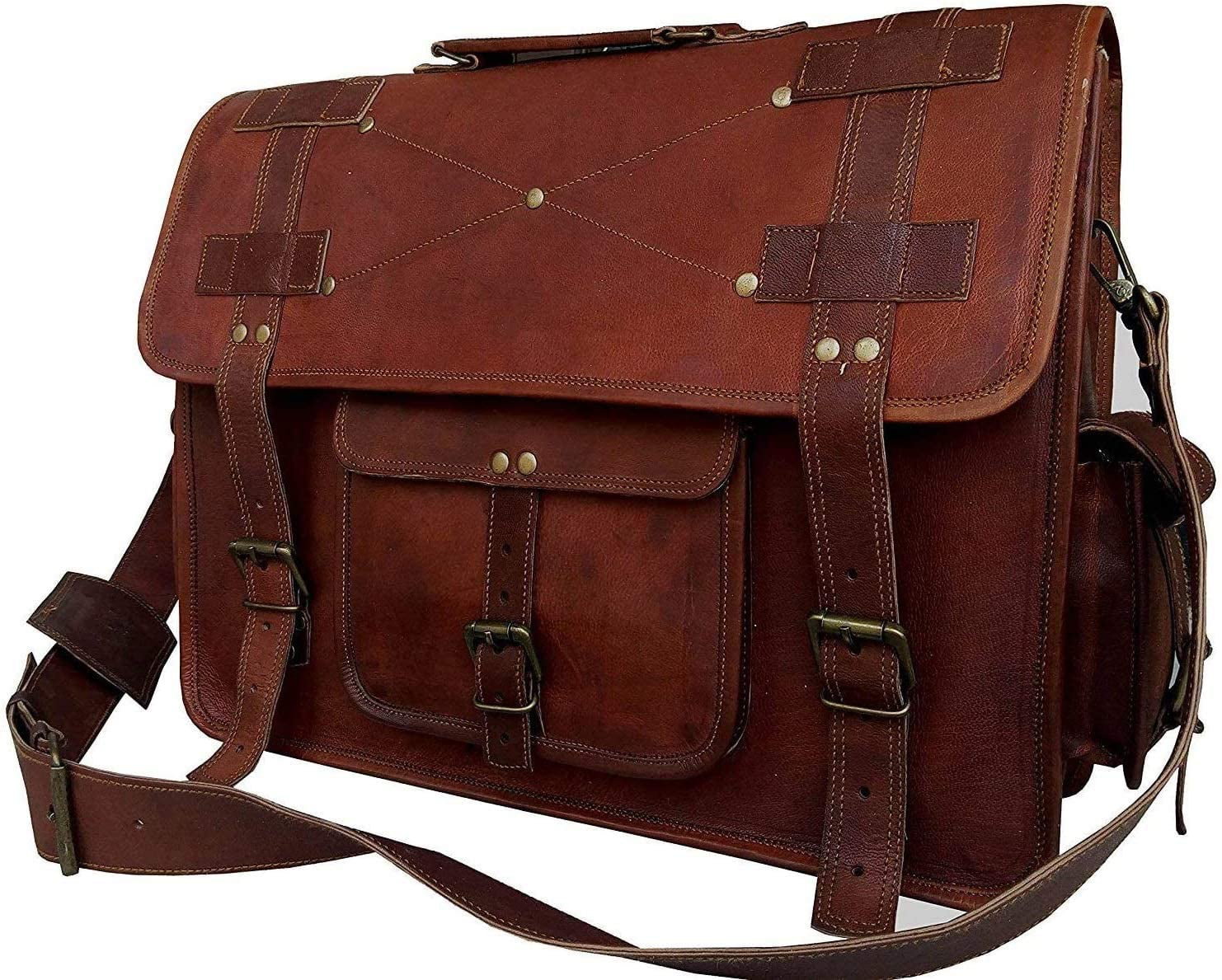 Leather Messenger Bag for Men & Women Offie Briefcase Laptop Satchel Bags