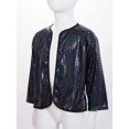 thumbnail image 3 of XUNZOO Kids Girls Sequin Tops Metallic Short Sleeve Bolero Shrug Open Front Cardigan Pageant Party Fancy Dress Up Black 140, 3 of 7