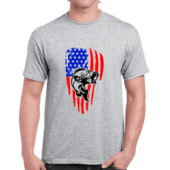 TrendyTees Vintage Fishing Shirt Gray Novelty Bass Angling T-Shirt Men's S