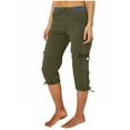 thumbnail image 2 of SwiftWear Women's High-Waisted Cotton Cargo Capris Comfortable Casual Pants with Multi-Pocket & Adjustable Drawstring Comfortable, 2 of 4