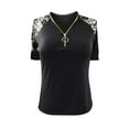 thumbnail image 4 of PMVFHDE Womens Summer Tops Fashion Lace Zip Placket Solid Short Sleeve Blouse Shirt, 4 of 5