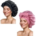 thumbnail image 1 of Gorro de Dormir de Satén, Gorro de Dormir de Seda Suave, Adecuado para Cabello Rizado, Liso, Largo y Corto, Transpirable, Diadema Ancha Ajustable, Negro + Rosa, 1 of 4