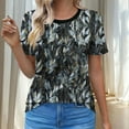 thumbnail image 2 of Womens Summer Pleated Tunic Tops Crew Neck Short Sleeve Floral Stripe Print Soft Stretch Breathable Casual Beach Work Blouses, 2 of 6