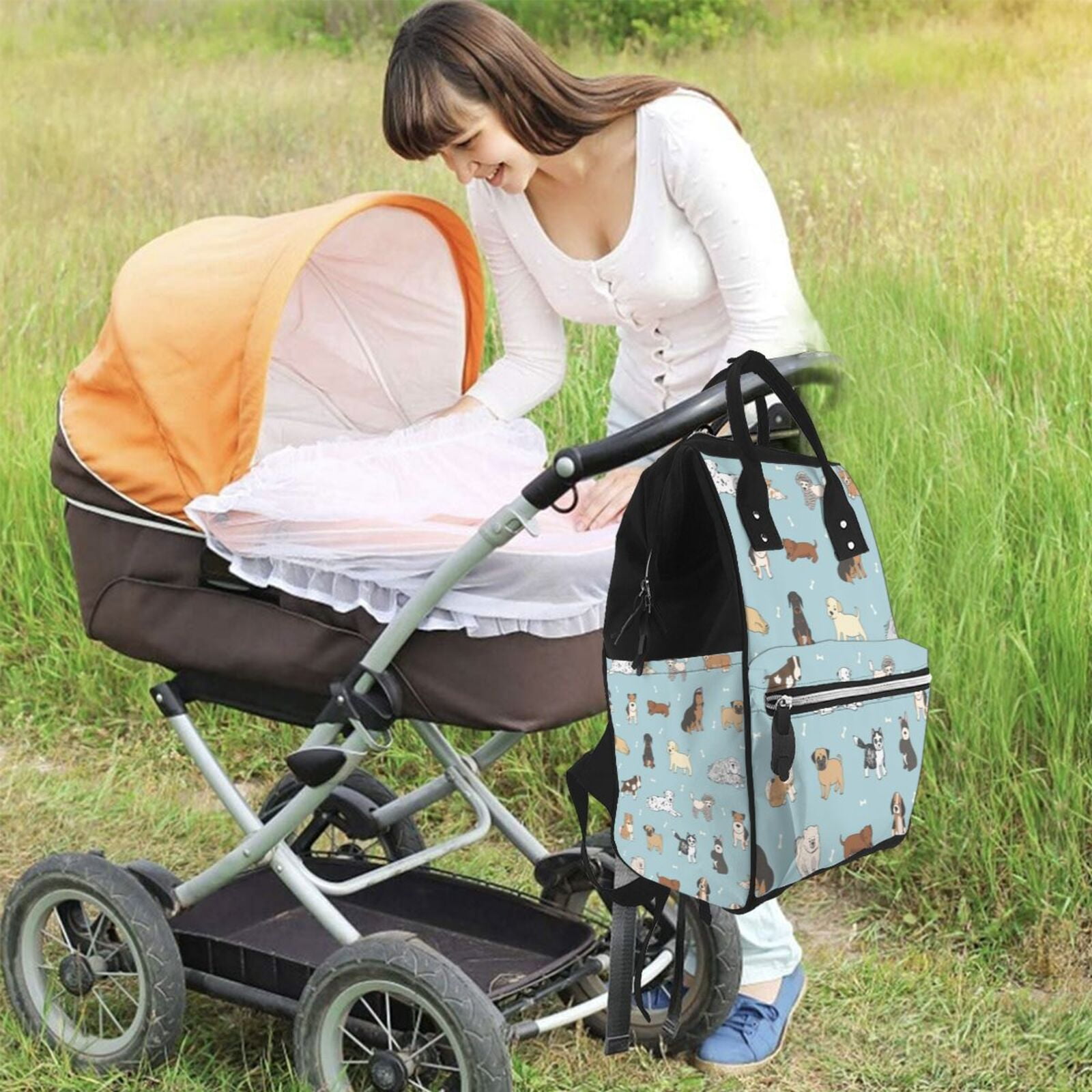 Ratiio Dog Pets Mummy Backpack - Waterproof Twill Canvas, Large Capacity Diaper Bag with Multiple Pockets and Adjustable Straps
