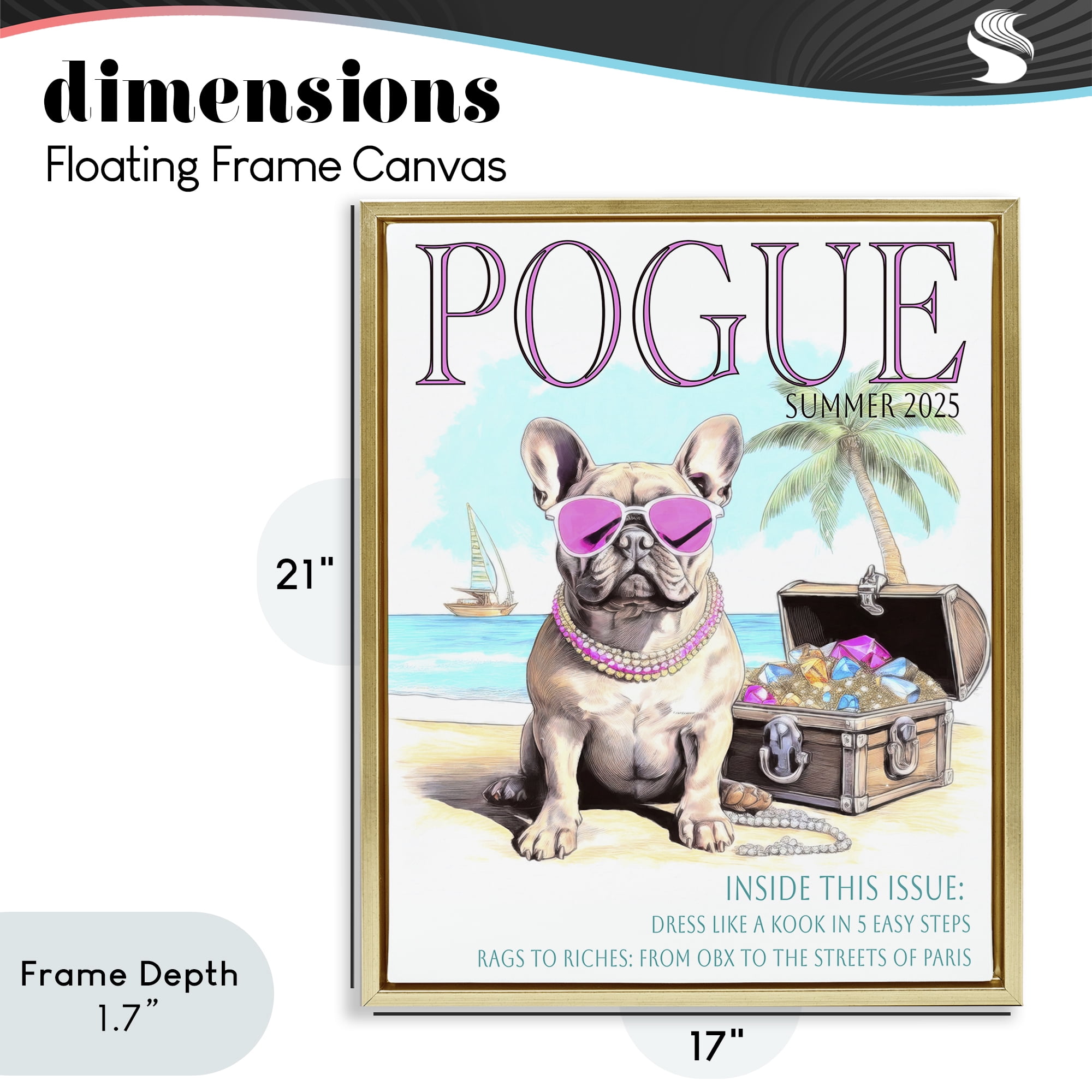 Stupell Industries Pogue Summer Dog Fashion Gold Framed Floater Canvas Wall Art, design by Grotto Studios