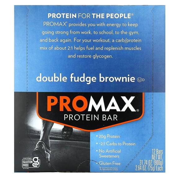 Promax Double Fudge Brownie, 20g High Protein, Gluten Free, 12 Count