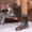 Gray, variant on KEVCHE Womens Heel Mid-Calf Boots for Fall Fashion, Side Lace-Up Block Low Heel Combat Riding Booties with Zipper Side, Stylish High Boots for Autumn Daily Wear