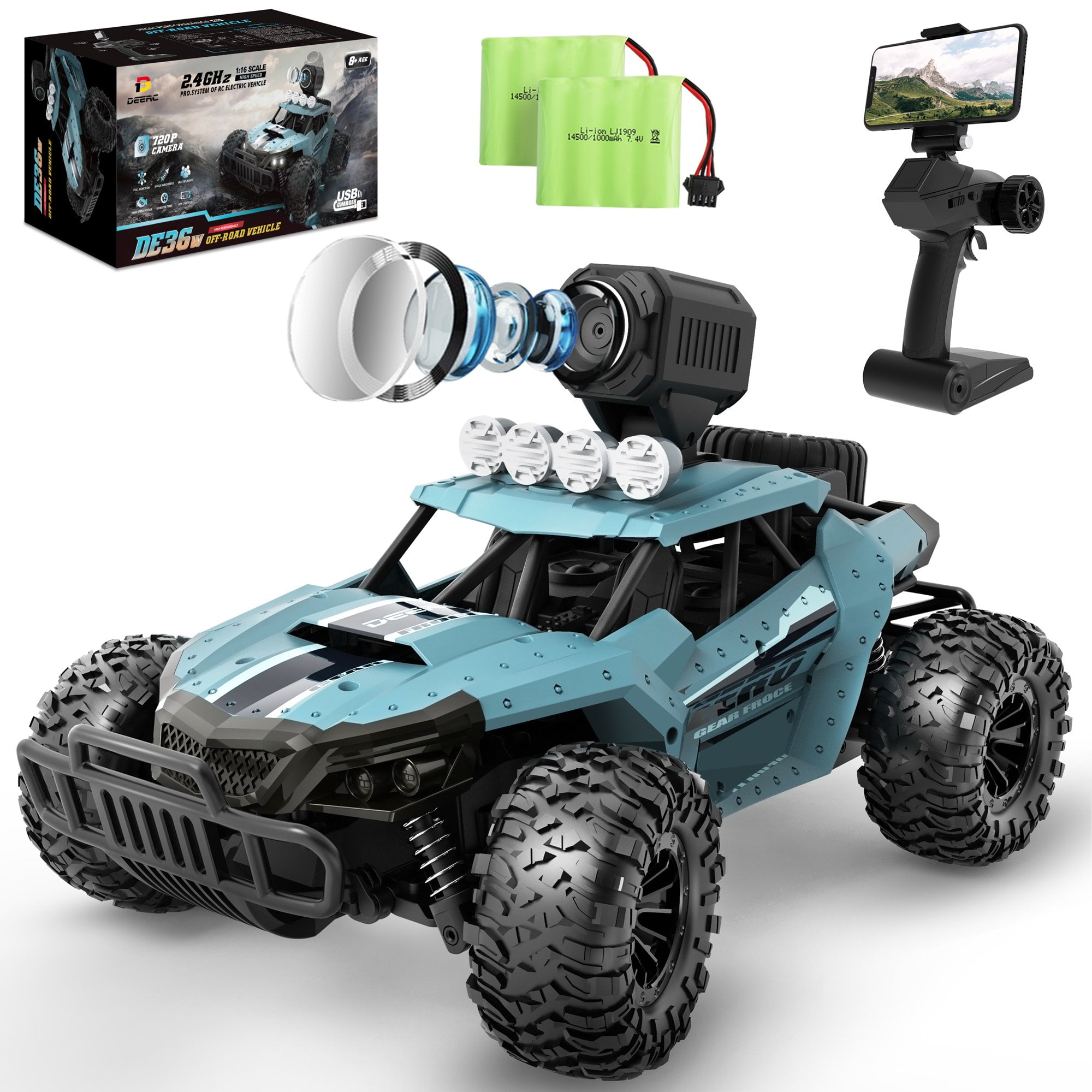 DEERC DE36W Remote Control Car with 1080P HD FPV Camera, 116 Scale Off