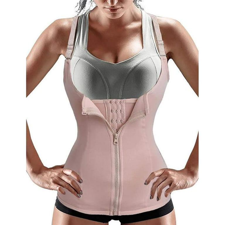 Women Waist Trainer Corset Zipper Vest Body Shaper Cincher Tank Top with Adjustable Straps Walmart