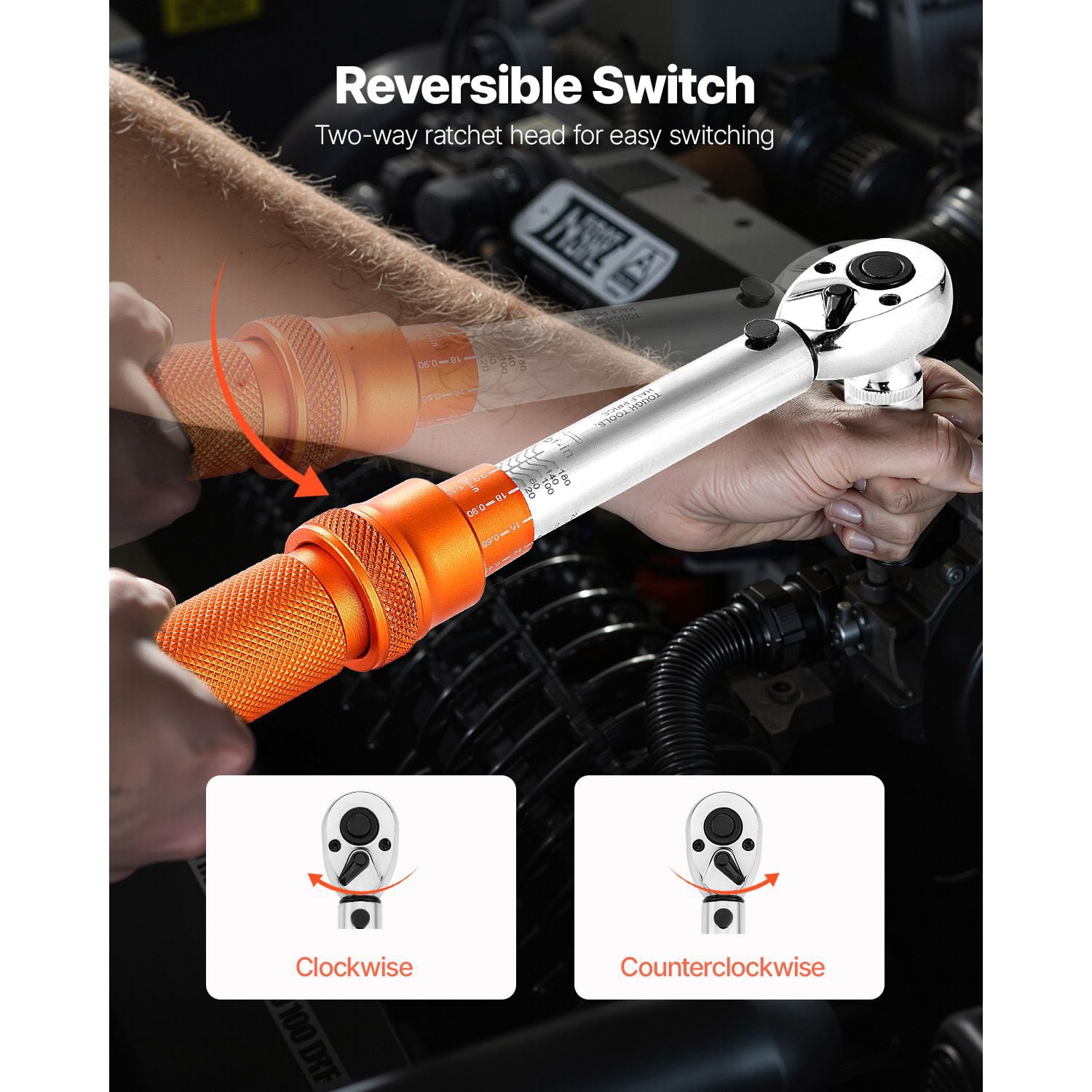 1/4 Inch Drive Click Torque Wrench Set – 20-200 in-lb (2.3-22.6 Nm) Precision Tool, 72-Tooth Gear for Smooth Operation – Orange Ergonomic Handle with Calibration Certificate