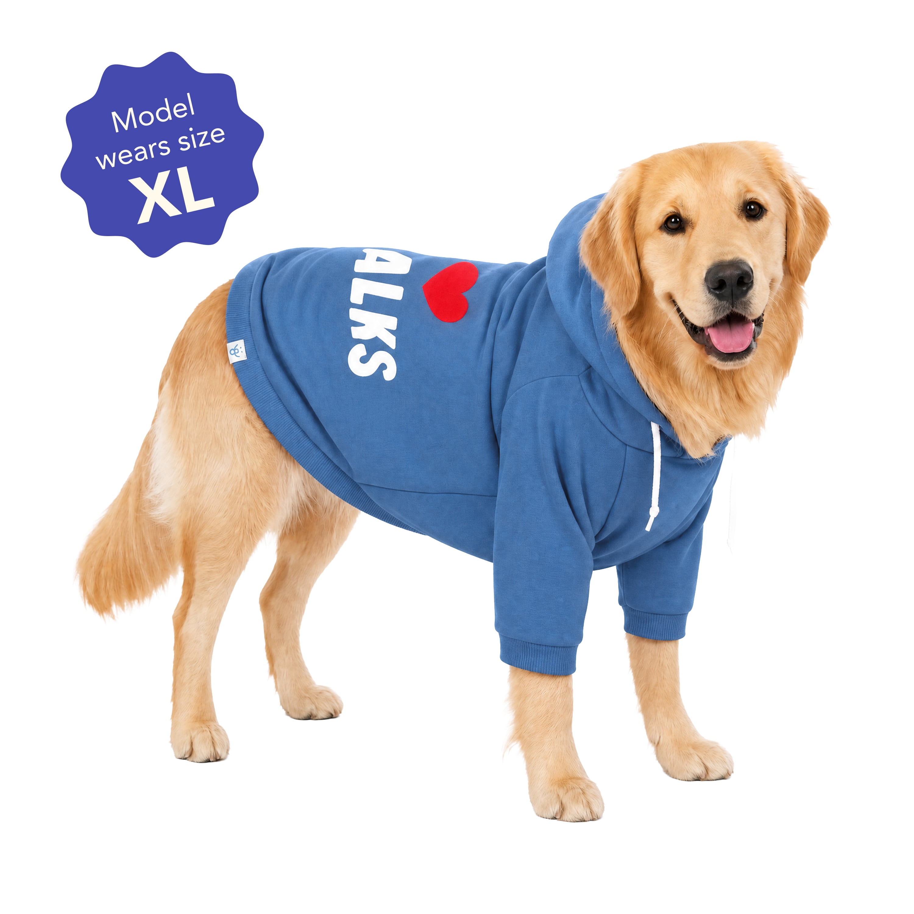 Oodles I Heart Walks Fall Dog Hoodie, Blue, XL