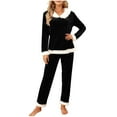 thumbnail image 2 of Womens 2 Piece Velvet Pajamas Sets, Long Sleeve Pjs Soft Sleepwear Loungewear Sets Casual Tracksuits with Fur Trim New Women Sleepwear Black XXL, 2 of 7
