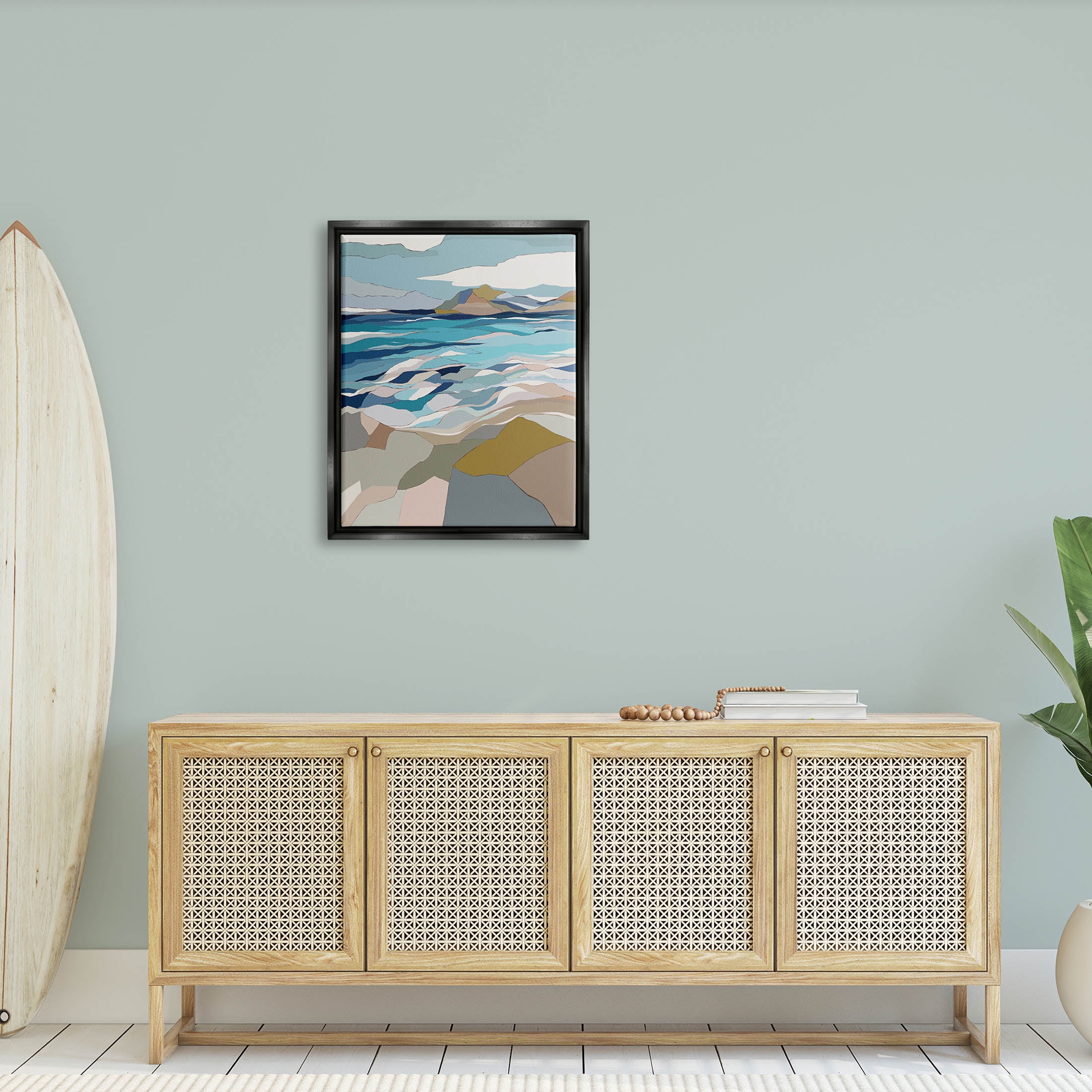 Stupell Industries Rolling Beach Waves Abstract Shore Graphic Art Jet Black Floating Framed Canvas Print Wall Art, Design by Nikita Jariwala