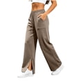 thumbnail image 4 of Ozmmyan 2026 Womens Wide Leg Sweatpants High Elastic Waist Side Split Cuff Casual Loose Fit Lounge Pants with Pockets, 4 of 8