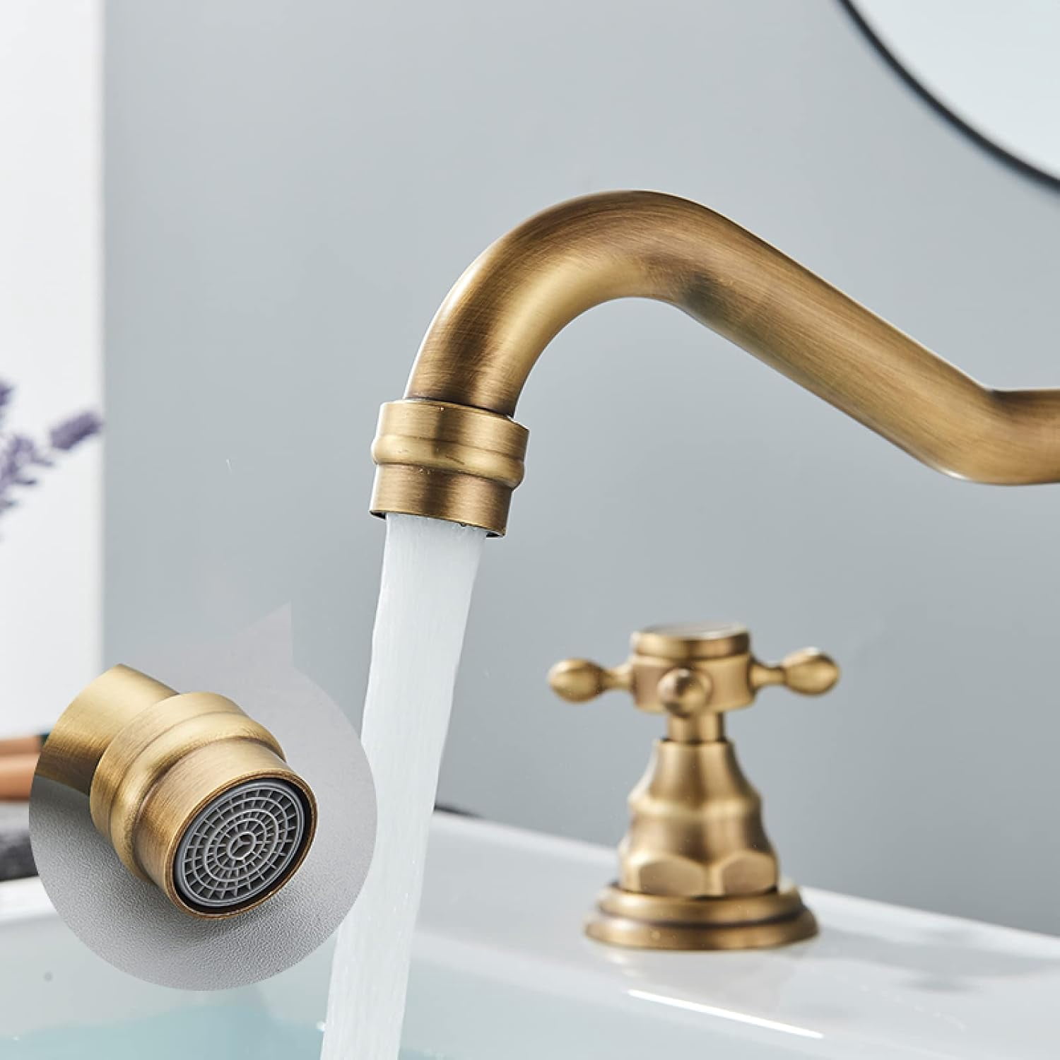 Vintage Bathroom Faucet, Hot and Cold Sink Mixer Tap Faucet, 2 Handle Bathroom Faucet, Double Cross Handle Mixer Bathroom Sink Tap, Brass Sink Faucet Bathroom 3 Hole, Black