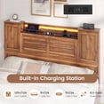 thumbnail image 4 of Farmhouse Queen Bed Frame with Headboard Storage, LED Lights & Charging Station, Wooden Platform Bed with 4 Drawers, No Box Spring Needed, Brown, 4 of 7