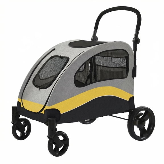 Danolapsi Heavy Duty Dog Stroller for Large Dogs, Foldable Pet Wagon with 360° Rotating Large Wheels, Ventilated Pet Carriage with Adjustable Handle, Storage Pocket & Easy Wash Fabric