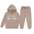thumbnail image 3 of Conjunto de sudadera con capucha de manga larga para niños con estampado en forma de corazón y pantalones deportivos con lazo en las piernas, conjunto deportivo informal de dos piezas para niños, poli, 3 of 5