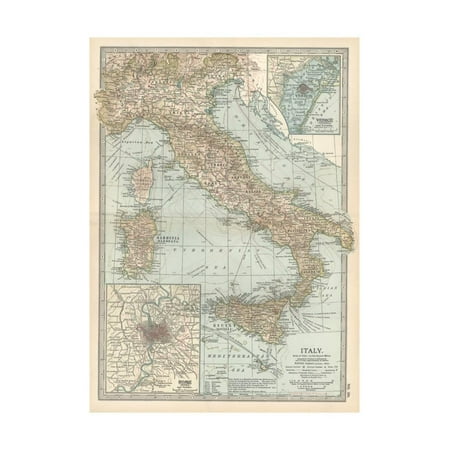 Map of Italy. Insets of Rome (Roma) and Vicinity, and Venice (Venezia) and Vicinity Print Wall Art By Encyclopaedia
