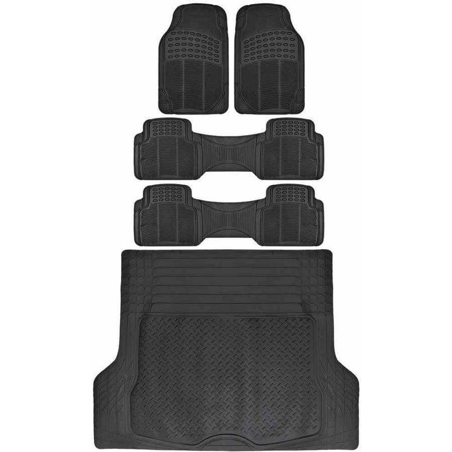 Heavy Duty 5pc Front & Rear Rubber Mats w/ Trunk Liner Universal Car Truck SUV Beige All Weather Protection 
