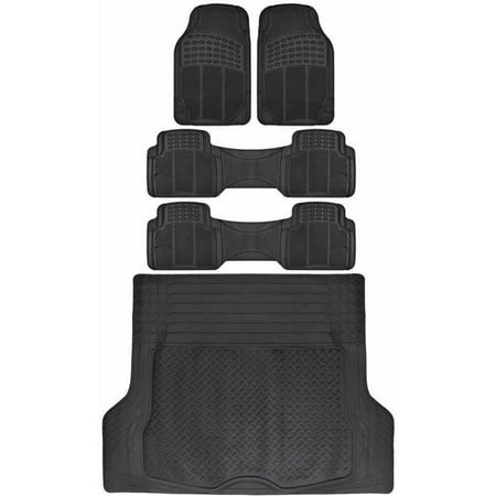 BDK Car SUV and Van Floor Rubber Mats with Cargo Trunk Mat, Heavy Duty All Weather Protection, 3