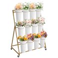 thumbnail image 2 of Studyset Flower Cart Display Stand with 12 Iron Buckets, 3 Layers Gold Metal Flower Bar Stand w/360° Swivel Wheels, Flower Display Stand for Weddings Garden Indoor Outdoor Patio Decor, 2 of 7