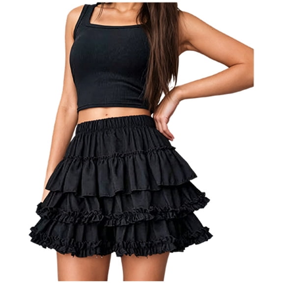 Wxolcjlv Women's Ruffle Tiered Mini Skort Elastic Waist Party Flared Skorts