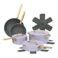 thumbnail video image 2 of Beautiful 12-Piece Ceramic Nonstick Cookware Set, Pots and Pans with Strainer Lids, Lavender by Drew Barrymore, 2 of 16