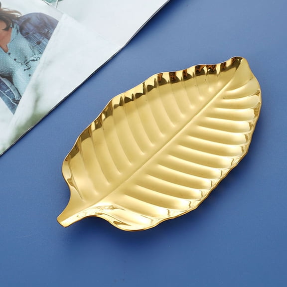 IDEANATEGRATE Golden Leaf-Shaped 304 Stainless Steel Decorative Storage Tray