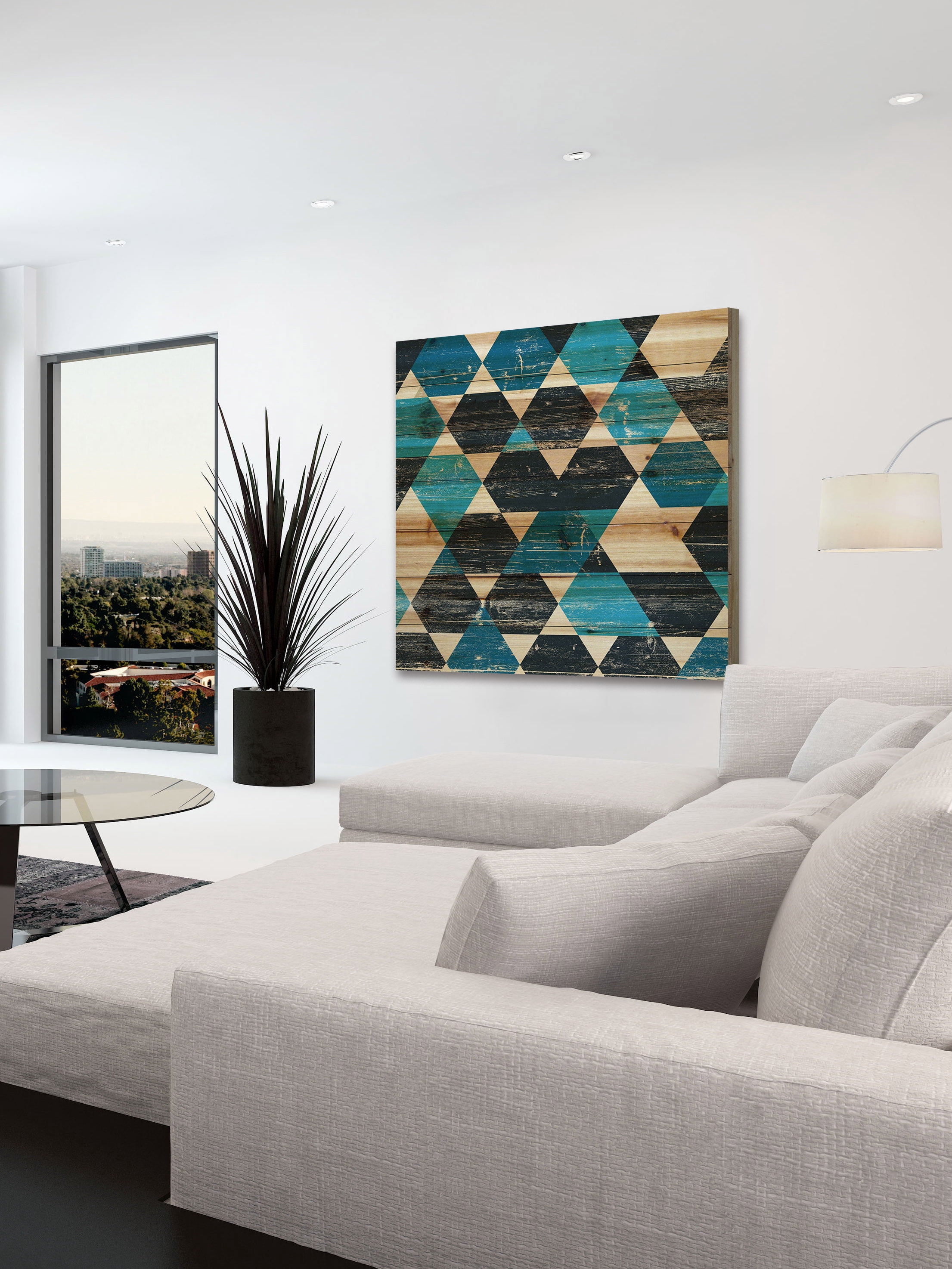 "Peeking Blue" Painting Print on Natural Pine Wood