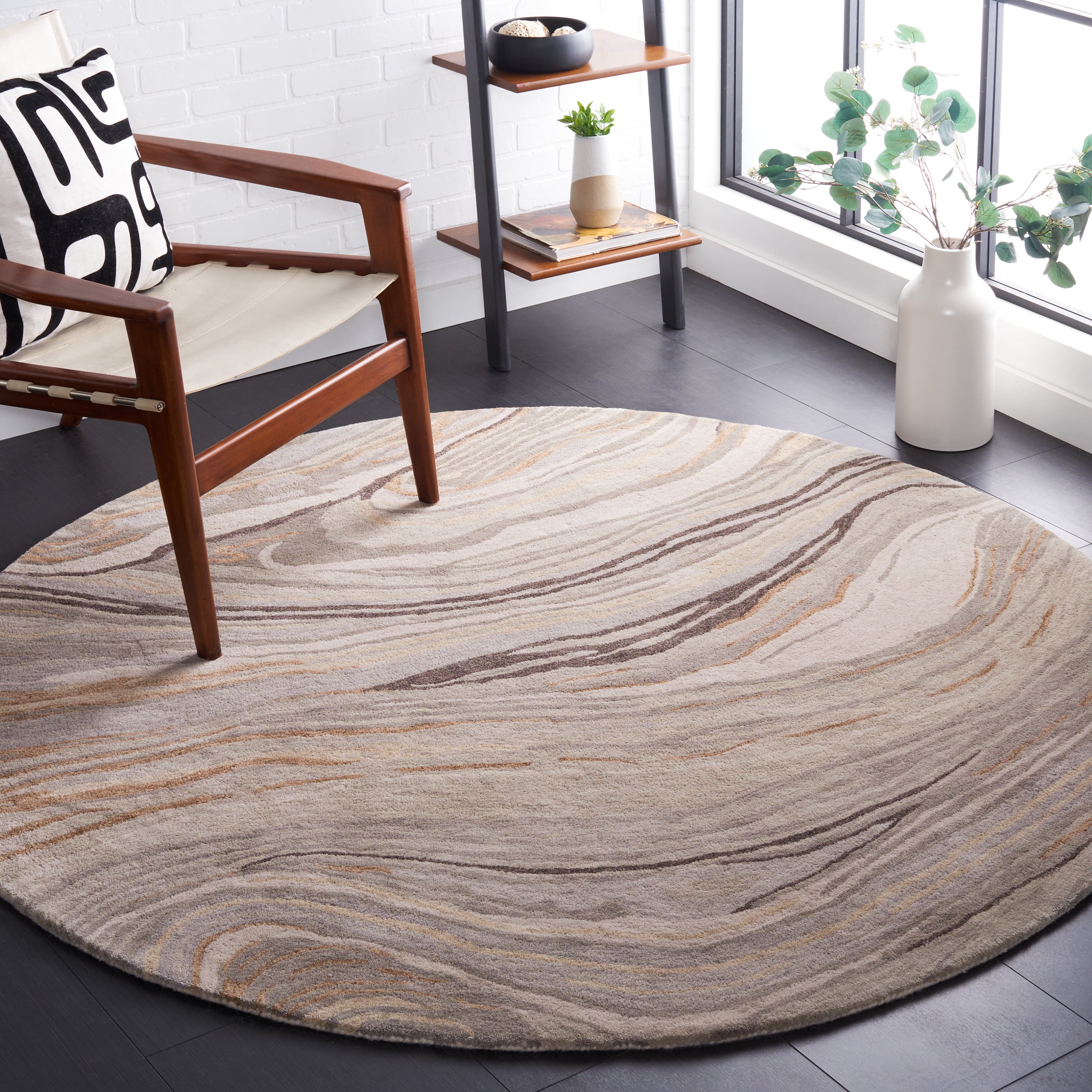SAFAVIEH Soho Joshua Abstract Area Rug, Beige/Grey, 6' x 6' Round
