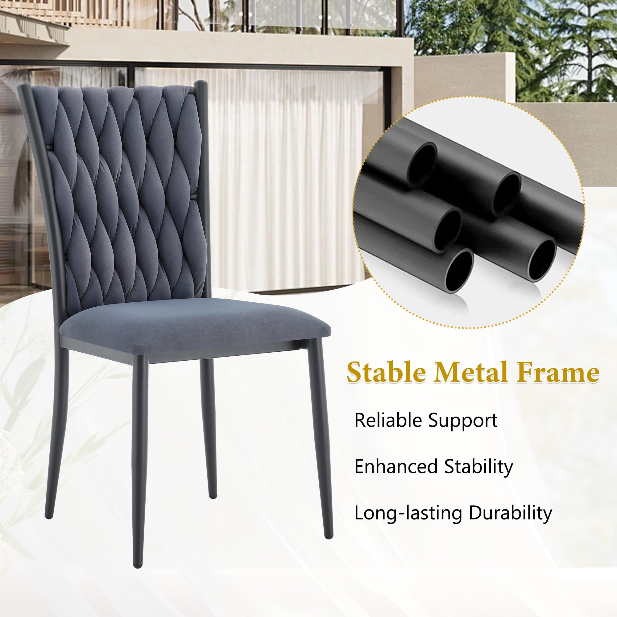 Alvantor Dining Chairs Set of 4, Modern Velvet Chairs with Tufted High Back, Upholstered Accent Chairs for Dining Room & Kitchen Gray