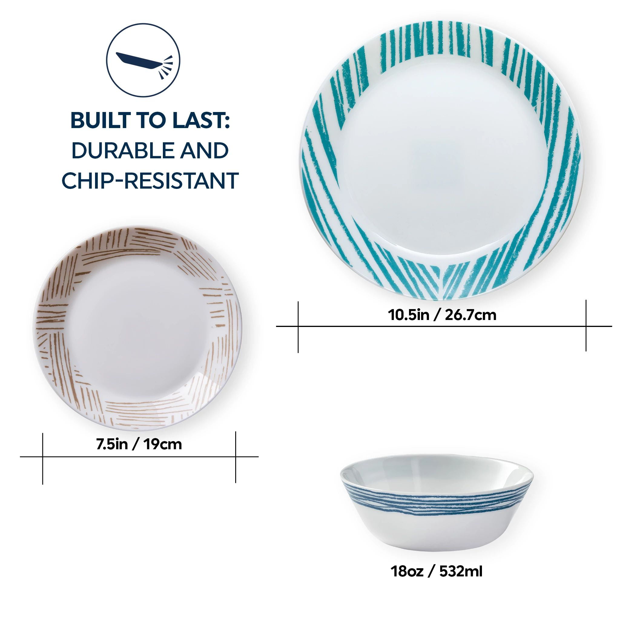 Corelle Rutherford 12-Piece Dinnerware Set, Service for 4, Blue