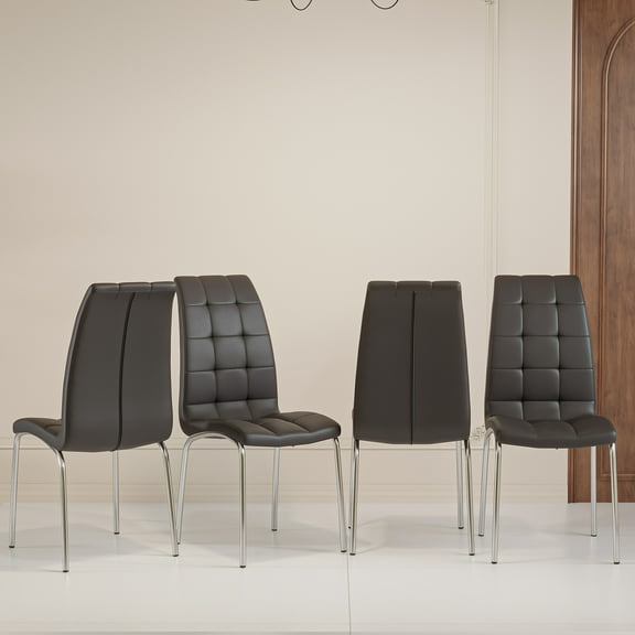 Artisan Design Modern Tufted Dining Faux Leather Side Chairs, Black (Set of 4)