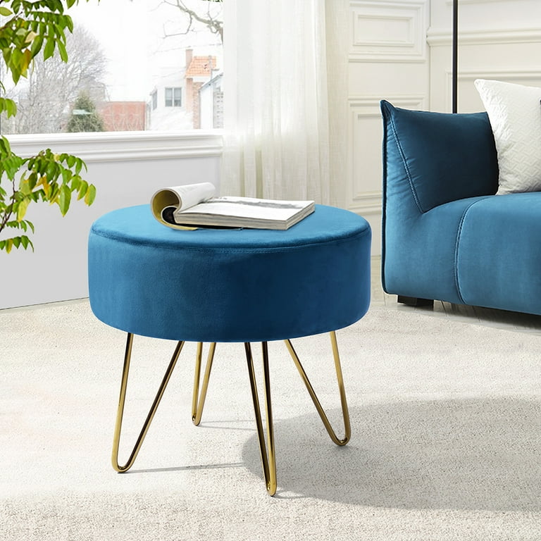 Storage Ottoman Round Ottoman with Storage Box and Removable Lid Upholstered Ottoman with Metal Legs Footrest for Living Room Bedroom and Kids