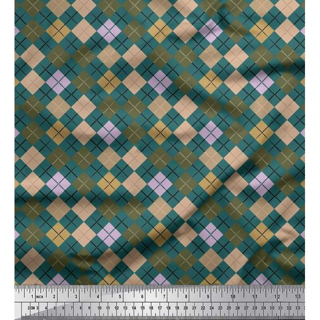 Soimoi Moss Georgette Fabric Argyle Check Print Sewing Fabric Yard 42 Inch Wide