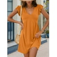 thumbnail image 3 of Summer Dresses for Women 2025 Cute Ruffle Cap Sleeve V-Neck Flowy Swing Mini Dress Sundress Orange L, 3 of 6