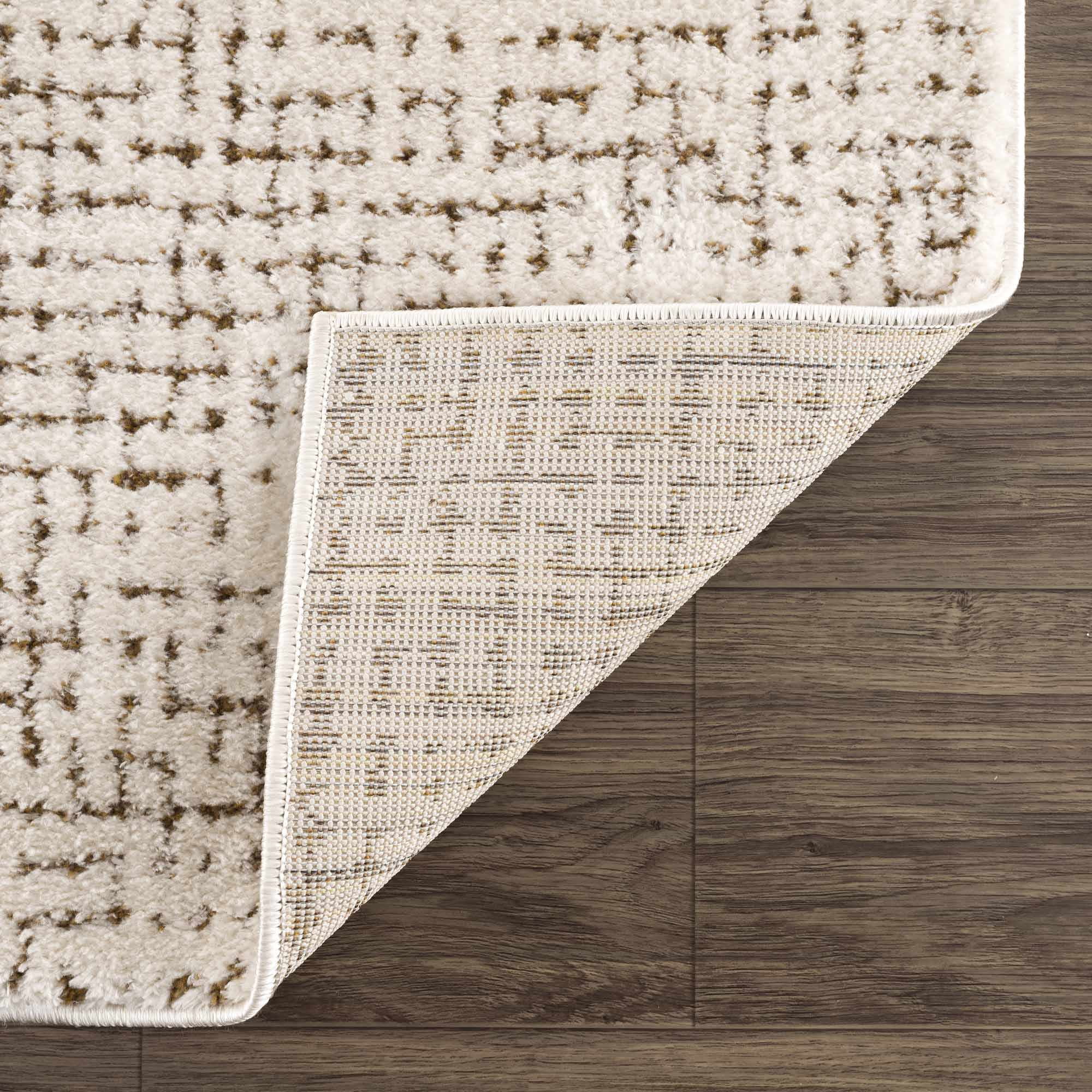 Hauteloom Matrix Contemporary Mosaic Area Rug - High Pile Fluffy Soft Shag Carpet for Living Room, Bedroom - Cream, Brown - 5'3" x 7' (5x7)