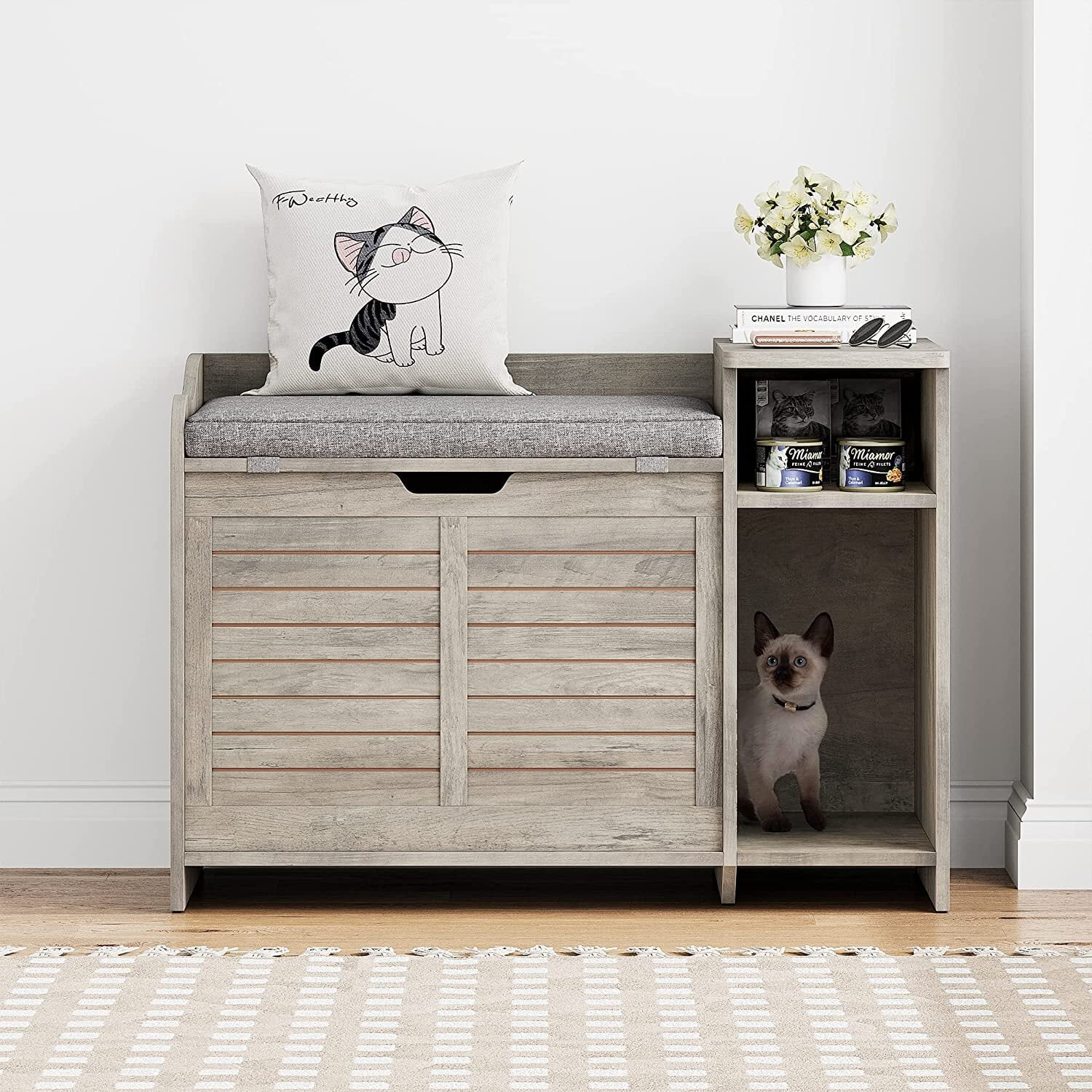 HOSSLLY Cat Litter Box Furniture Cat Washroom Storage Bench