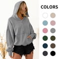 thumbnail image 5 of Women Oversized Half Zip Hoodie High Neck Drawstring Sweater Y2K Long Sleeve Pullover Casual Sweatshirt with Pockets, Light Grey, L, 5 of 7