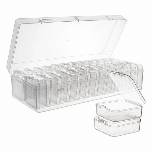 Bead Storage Containers, 24 Small Clear Plastic Bead Organizer Box with Hinged Lid, Craft Organizers and Storage 1 Sets